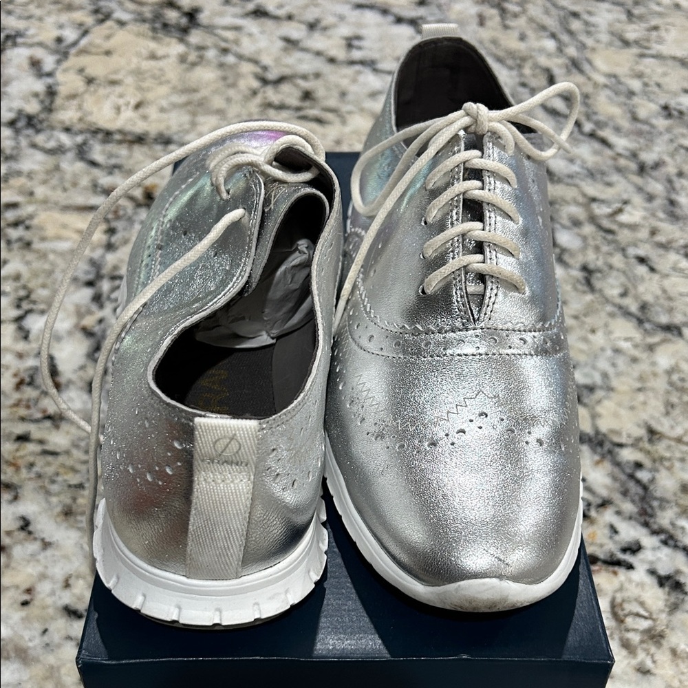 Sz 9.5 Cole Haan Women's Zerogrand Silver  Oxfords